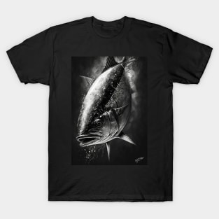 Tuna Swimming India Ink On Black T-Shirt